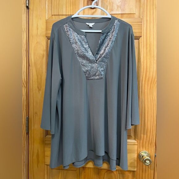 Cato size 18/20 beautiful gray/green sequin embellished blouse - Picture 1 of 4